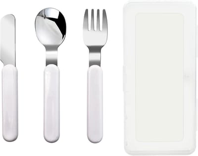 Kinderset met 3-delige RVS bestekset en lunchbox (vork, lepel, mes) voor kinderen
