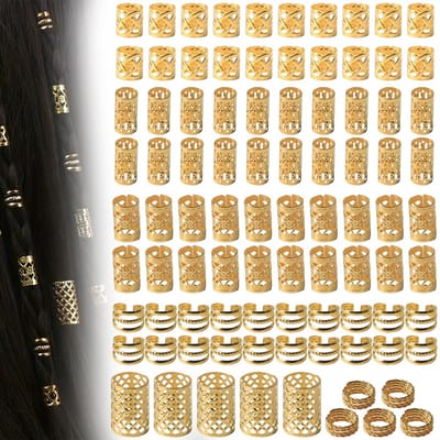 90 stuks haarsieraden, gevlochten, goud, dreadlocks, parels, metaal, verstelbaar, Vikings, spiraal, haarring, haarring voor mannen/vrouwen, haardecoratie en kappersaccessoires