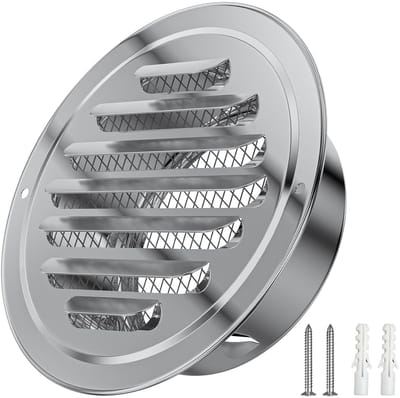 Dailygoods - Hon&Guan 100 mm, rond, ventilatierooster met insectenbescherming, vliegengaas, ontluchtingsafdekking, verdikt, lamellenrooster, afvoerluchtrooster, weerbeschermingsrooster voor keuken, badkamer