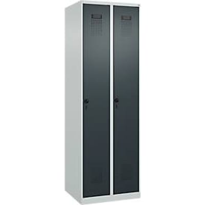 Garderobekast C+P Evolo Plus, 2 vakken, rechts scharnierend, veiligheidsslot, soft-close, B 600 x D 500 x H 1850 mm, lichtgrijs/antracietgrijs