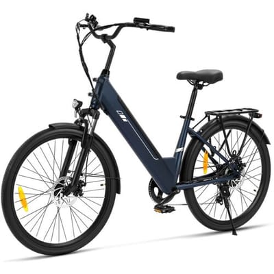 Touroll-J1-Nieuw model 2026-groene stap-in elektrische fiets-27,5 inch-250W achterwielmotor 45Nm-Shimano 7 versnellingen-561,6Wh losneembare accu tot 100km-80mm vergrendelbare voorvering