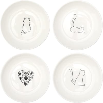 4 stuks kattenbak, plat, keramiek, kattenvoerbak, voerbak, voederbak, kat, platte kattenbak, kattenbak, bakset, bord, platte voerschaal, keramische bak, kattenvoerbak