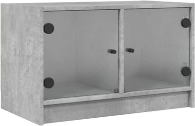 TV Kast - Mediameubel Dressoir - Opbergen Entertainment - Glazen Deuren - 68 cm Breed - Beton Grijs