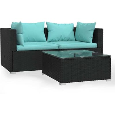 vidaXL - 3-delige - Loungeset - met - kussens - poly - rattan - zwart
