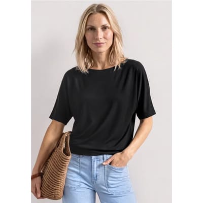 Basic Shirt met boothals en elastische zoom