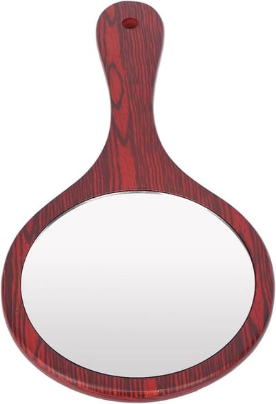 Handspiegel met Hanggat, Rode Houten Handspiegel met Comfortabele Handgreep voor Kappers, Hotels en Thuisgebruik