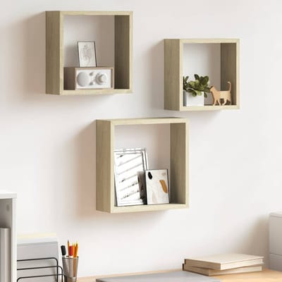 vidaXL - Wandschappen - kubus - 3 - st - sonoma - eikenkleurig