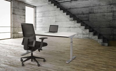 Hoogte verstelbaar T-poot bureau Quick breed 180CM diep 80CM bladkleur Antraciet eiken framekleur Wit (RAL9010)
