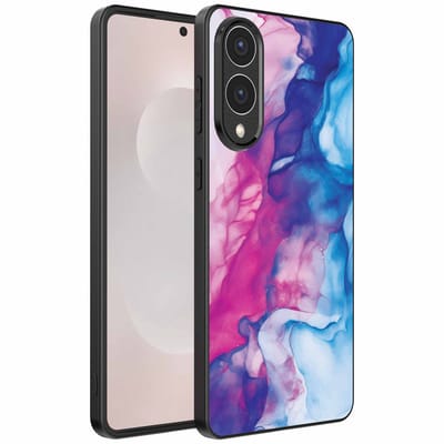Geschikt voor Samsung Galaxy S25 Edge Telefoonhoesje met Roze Blauw Marmer Opdruk - TPU Backcover Case Rose Blue Marble Design - Smartphonica geschikt voor Samsung Galaxy S25 Edge