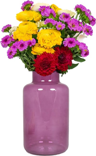 Bela Arte Bloemenvaas Milan - transparant paars glas - 15 x 25 cm - melkbus vaas met smalle hals