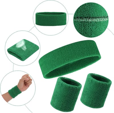 CHPN - Set groene Zweetbandjes - Hoofdband en polsbandjes - Zweetband set - Set - Polsbandjes - Zweetbandjes - 3-delig - Badstof - Elastisch - Sportband - Sport accessoire - Groen