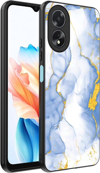 Smartphonica Telefoonhoesje Geschikt voor Oppo A18 met Lichtblauw Goud Marmer Opdruk - TPU Backcover Case Lightblue Gold Marble Design geschikt voor Oppo A18
