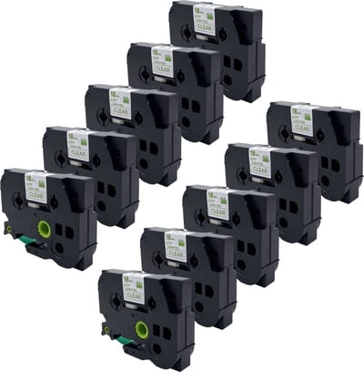 DULA Brother Compatible label tape- Tze-146 - 10 cassettes - Brother P-Touch - Groen op transparant - 18mm x 8m