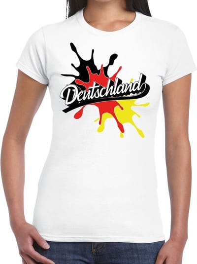 Bellatio Decorations landen t-shirt - Deutschland - Duitsland - spetter print - wit - voor dames - supporters kleding XS