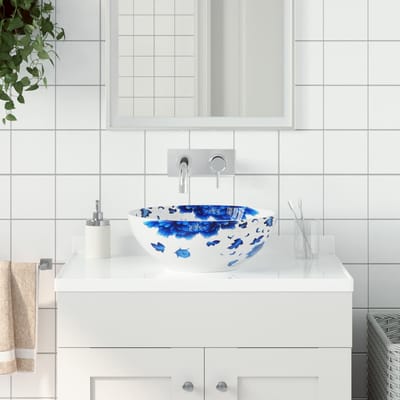 vidaXL - Opzetwasbak - rond - Φ41x14 - cm - keramiek - wit - en - blauw