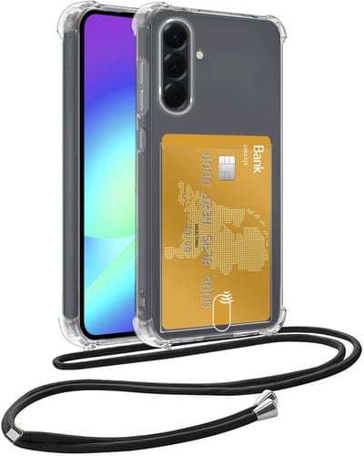 Hoesje Geschikt voor Samsung A56 Hoesje Met Telefoonkoord en Pasjeshouder Siliconen - Hoes Geschikt voor Samsung Galaxy A56 Hoesje Met Kaarthouder Shock Proof Case - Transparant