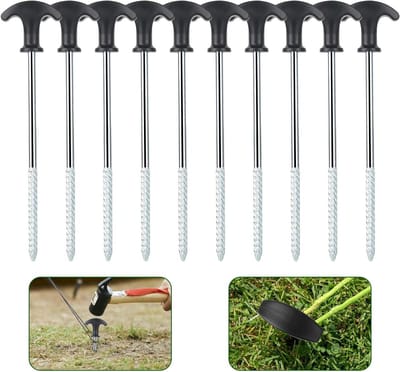 Inovra Plus - Tentharingen van staal 10 stuks voor camping en outdoor gebruik met schroefdraad - Duurzame metalen tenthaken 21 cm met kabelhouder - Robuuste tentbevestiging haringen