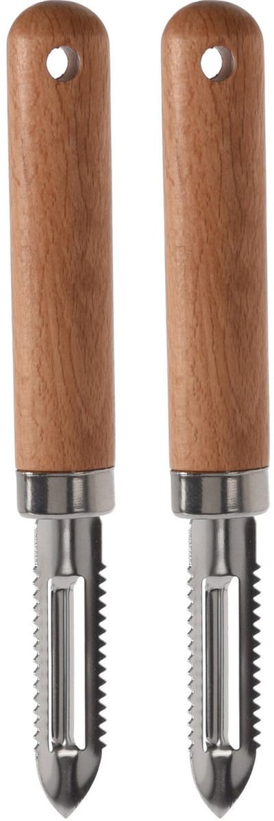 Excellent Houseware Keukengerei fruit aardappel schilmes - 2x stuks - RVS - houten handvat - 18 cm - Beechwood