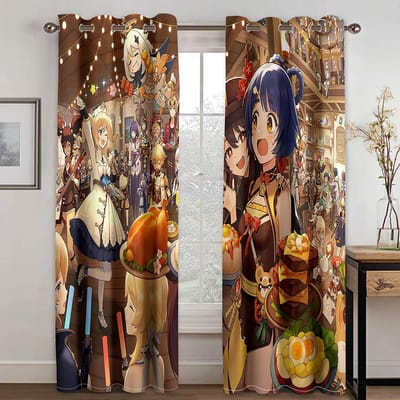 3D Cartoonfiguren Sexy Schoonheid Gordijn 2 Panelen Woonkamer Slaapkamer Studeerkamer Kinderkamer Decoratieve Gordijnen 100W130H(CM)40x51in&Grommet Top
