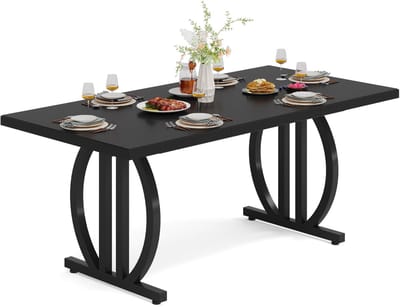 Tribesigns Eettafel - Keukentafel voor 4 personen - Eettafel met Een Stevig Metalen Frame - Modern - Zwart - 160 x 80 x 75 cm