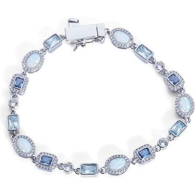 Hip-Hop Mode 6mm Kleurrijke Geometrische Edelsteen Ketting Exquise Opaal Zirkonia Glanzende Ketting Voor Zowel Mannen Als Vrouwen 7in 17.78cm Bracelet white