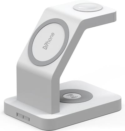 DrPhone QW5 – 3-in-1 Magnetisch Draadloos Laadstation 15W – Compatibel met MagSafe, iPhone, Apple Watch en AirPods – Wit