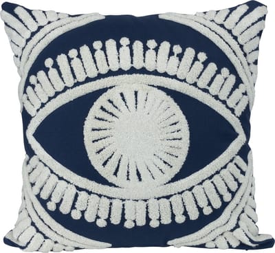 QUVIO Sierkussen met oog - Gevuld - Sierkussens voor binnen - kussentjes bank - Kussentjes - Sierkussens vierkant - Gevulde sierkussens - Sierkussens blauw - Figuren sierkussens - Sierkussens - Woonaccessoires - 45 x 45 cm - Jute - Beige en blauw