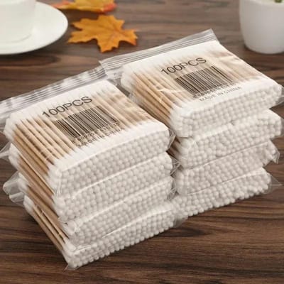 100 pièces par paquet, 5 paquets, Coton-tiges double extrémité, Coton-tiges pour bébé, Bâtonnets de nettoyage d'oreilles, Outils de nettoyage sains blanc