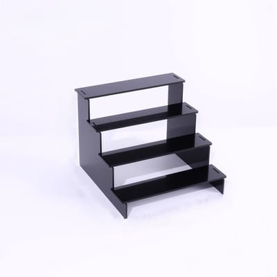 4-laags acryl displaystandaard, 5 cm parfum organizer plastic plankje voor eau de cologne, beeldjes, huidverzorgingsproducten, verzamelobjecten en cosmetica zwart