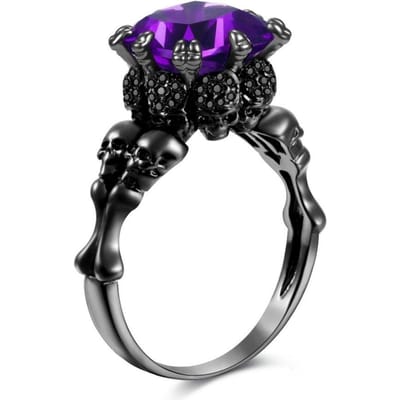 Schedel Gothic Zwarte Ring Rode Kristal Vampier Dubbele Schedel Halloween Ringen Zwart voor Vrouwen Feest Bruiloft Sieraden 10 black