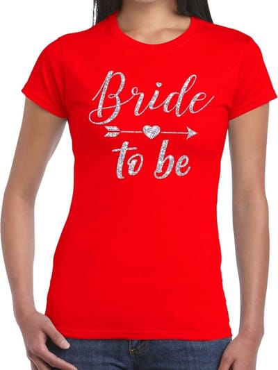 Bride to be Cupido zilver glitter tekst t-shirt rood dames - dames shirt Bride to be- Vrijgezellenfeest kleding XS