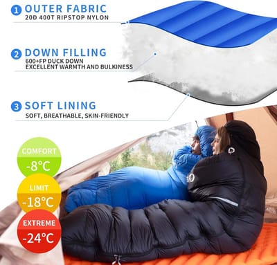 Lichtgewicht Dons Slaapzak voor Winter - Geschikt voor Outdoor Camping en Trekking van -8°C tot -23°C