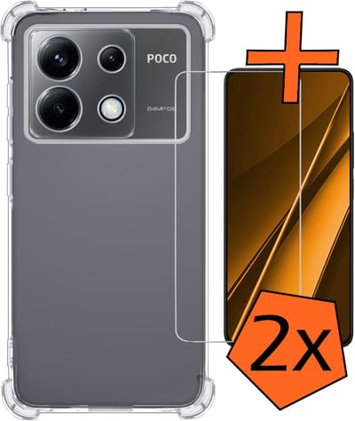 Hoes - Met Screenprotector - 2 Stuks - Geschikt voor Xiaomi Poco X6 5G - Sterk & Shockproof - Siliconen Case - Back Cover - Telefoon Hoes - Shock Proof - Transparant