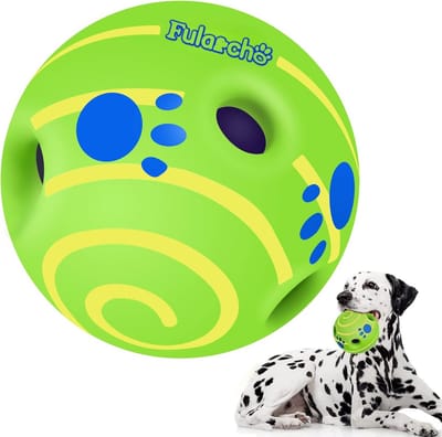 Extra Grote Squeaky Speelbal voor Honden met Gele Strepen - Duurzaam Hondenspeelgoed