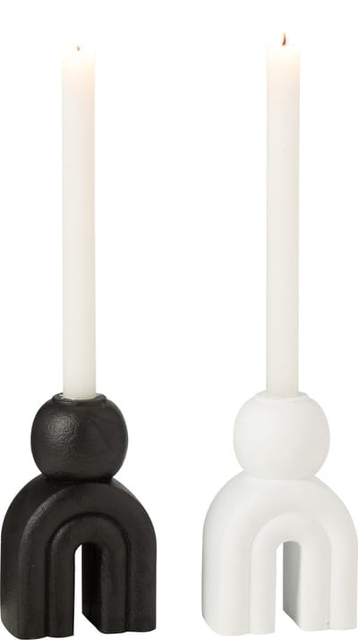J-Line kandelaar Modern - cement - zwart/wit - 2 stuks