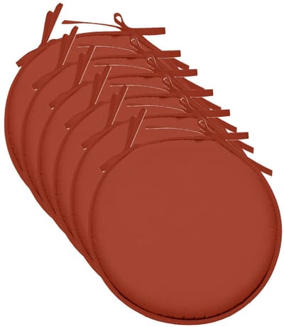 Stof Textile Home stoelkussens - 6x - terracotta - D40 x H3 cm - voor binnen - touwtjes sluiting - zitkussens plat - rond