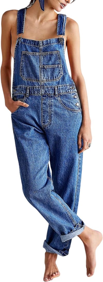 Spijkerbroek Jumpsuit Dames – Denim Overall Casual Wijde Pijpen, Baggy Bib Broek Romper Zomer - Diep Blauw - Maat S