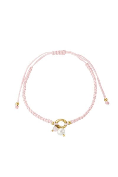 Gevlochten Armband Met Parel - Verstelbaar Koord - Baby Roze - Stainless Steel - Parel - Glaskraal - Touw armband - Polyester armband - Enkelbandje - Charm sieraden - Ibiza - Boho - Cadeau - Festival