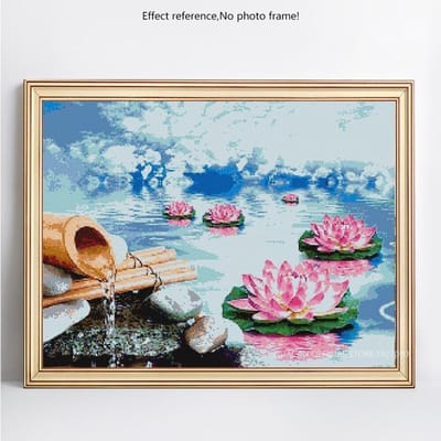 Peinture diamant thème Lotus lac rond, broderie complète, mosaïque, image à affichage complet 20X30CM gray