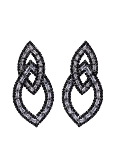 AVANT-GARDE PARIS Diva Interlinked Drop Earrings - zwart 2.5cm x 5.2cm - 1 stuk - rhodium plated met zwarte omlijning