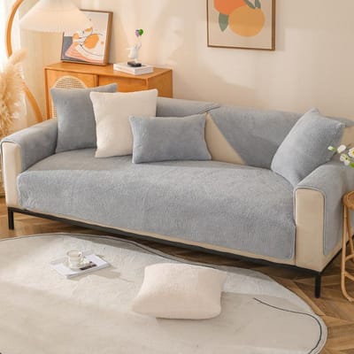 Effen Kleur Winter Lamswol Sofa Hoes Zachte Gladde Sofa Hoezen voor Woonkamer Antislip Bankhoes L-vorm Kussenhoes 70x70cm 1pcs