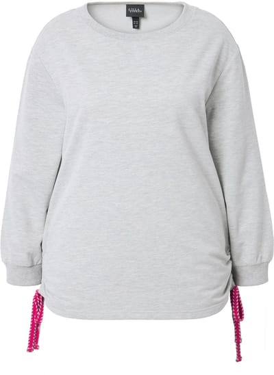 Ulla Popken - Dames - Sweatshirt rimpelbandjes aan de zijkanten ronde hals - Lichtgrijs melange - Maat 42+