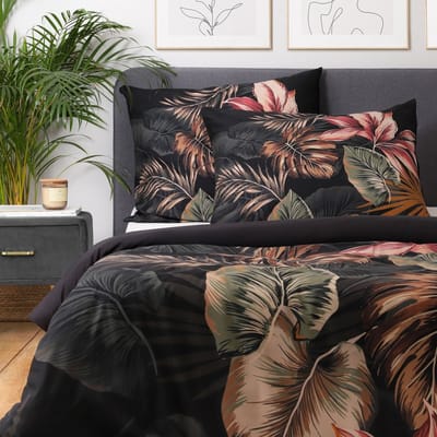 HOMLA FONCE - BEDDING - Beddengoed - Dekbedovertrek - Microvezel Zwart Blad - 160x200 cm