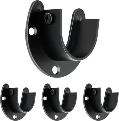 Kledingkast Rek Beugel - RVS U-vormige Eindsteun 32mm (1 1/4 Inch) - Zwarte Metal Steunbeugel Set van 4 Stuks
