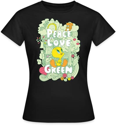 Looney Tunes Tweety Peace Love Green Design T-Shirt Dames