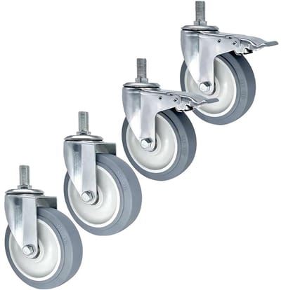Zwenkwielen met Schroefdraad - Verrijdbare Wielen Rubberen Wielen - Meubels Verplaatsen - Verdikt Staal en Rubber - 125 mm - Zilver/Grijs
