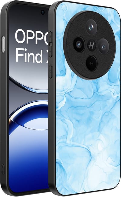 Smartphonica Telefoonhoesje Geschikt voor Oppo Find X8 met marmer opdruk - TPU backcover case marble design - Lichtblauw geschikt voor Oppo Find X8