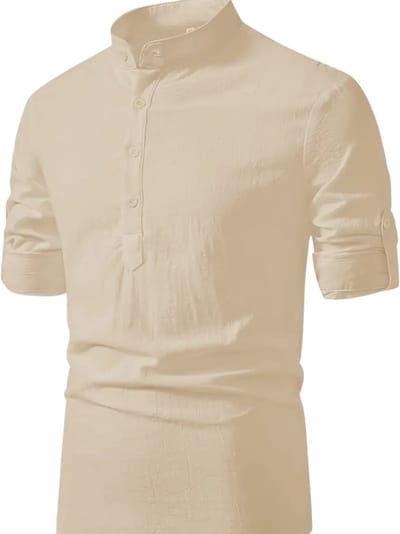Livano Linnen Blouse Heren - t shirt - Polo - Overhemd - Shirt - Zomer - Ibiza Stijl - Khaki - Maat S