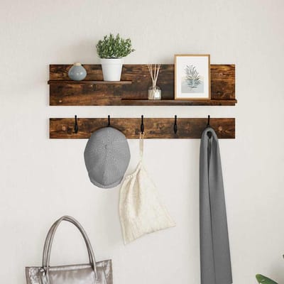 vidaXL - Wandgemonteerde - kapstok - Muurmontage - Rook - Eiken - 90 - x - 15 - x - 36 - cm