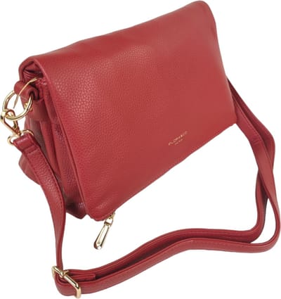 Flora & Co - trendy crossbody handtas met flap - fashion riem - rood